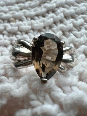 Vintage Pear-Shaped Smoky Quartz Sterling Silver Ring  - Smoky Brown - Size 8.5